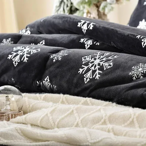 Smoofy Metallic Snowflake Grey Velvet Comforter Set Christmas Comforter Set Gray