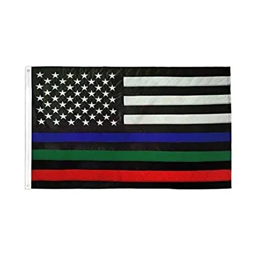 Front Line Flags Thin Blue Green Red Line USA Flag 3x5 ft - Outdoor Heavy Duty Nylon Flag for High Winds, Support The Police Law Enforcement Fire