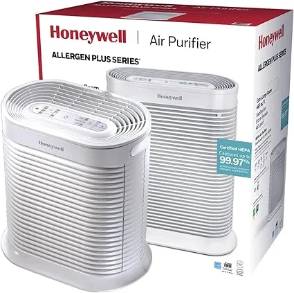 Honeywell AllergenPlus HEPA Air Purifier, Airborne Allergen Reducer for Large Rooms (465 sq ft), White - Wildfire/Smoke, Pollen, Pet Dander, and Dust Air Purifier, HPA304