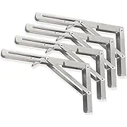 Folding Shelf Brackets - Heavy Duty Stainless Steel Collapsible Shelf Bracket for Bench Table, Space Saving DIY Bracket, Max Load: 550lb （Long :16” , 2 PCS）