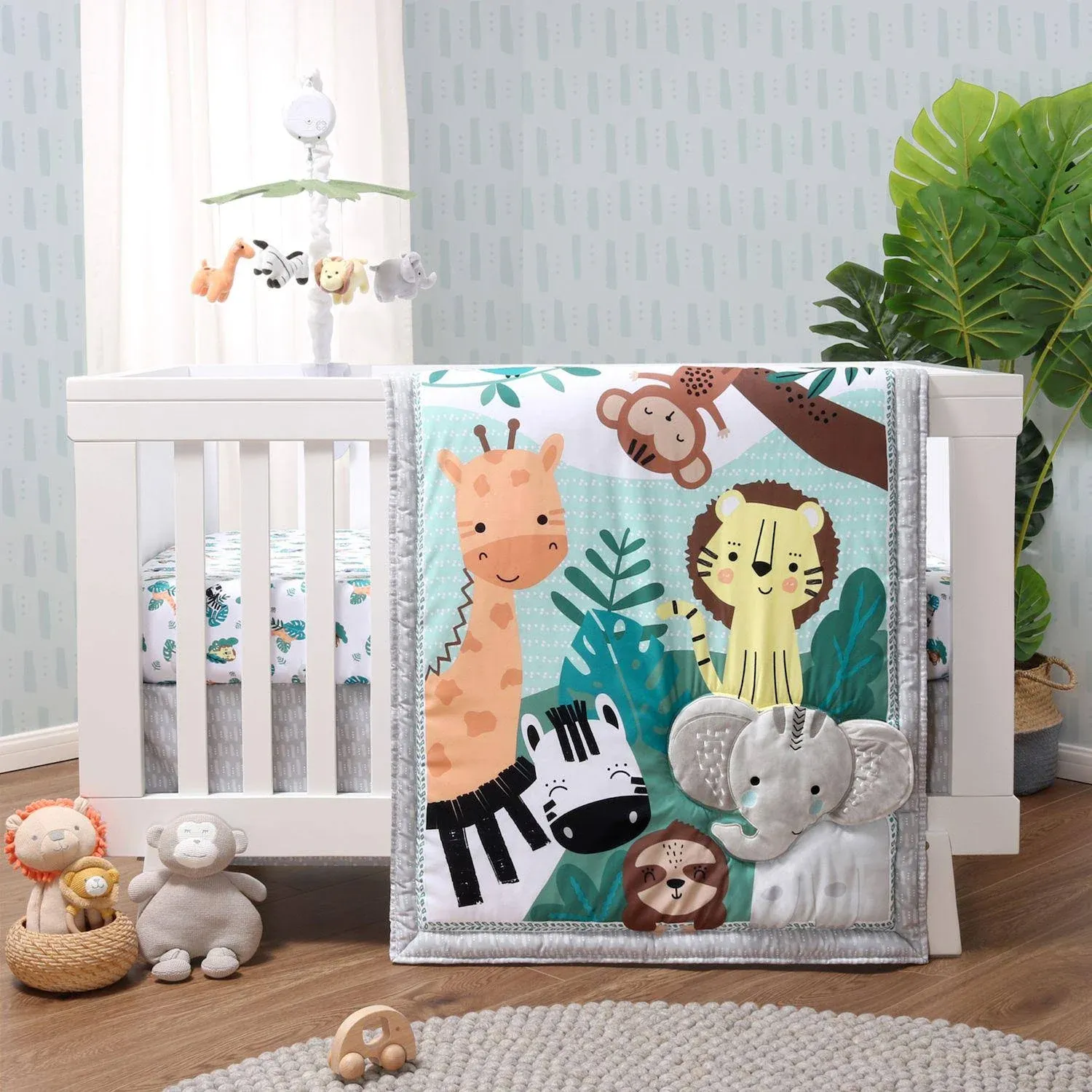 The Peanutshell Crib Bedding Set, Safari Animals, 3 Piece Crib Set