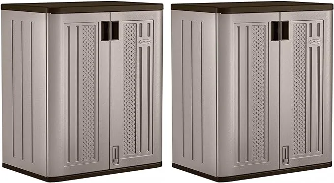 Suncast 9 Cu ft Heavy Duty Resin Garage Base Storage Cabinet, Platinum (2 Pack)