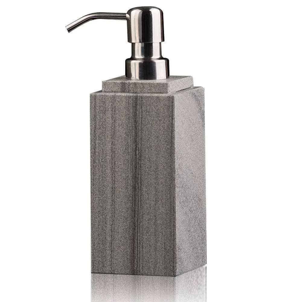 Hand Liquid&Lotion Soap Dispenser Pump Bottle Natural Marble for Kitchen Bathroom Countertop Laundry Room Holds Dish Soap Shampoo Laundry Liquid Shower Gel (Grey Sand)