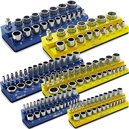 Olsa Tools Magnetic Socket Organizer | 1/4-inch drive | SAE BLUE | Holds 26 Sockets | Professional Quality Tools Organizer