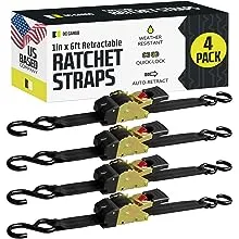 DC Cargo 1" x 6' Retractable Ratchet Straps (4 Pack)