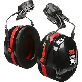 3M H10P3E Peltor Optime 105 Black / Red Cap-Mount Earmuffs