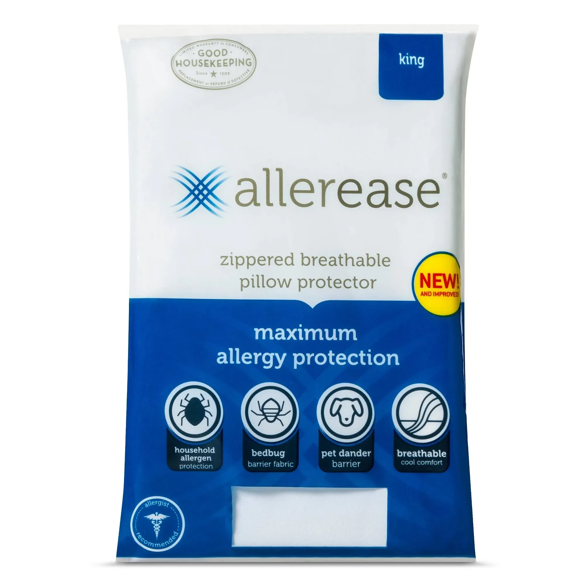 AllerEase Maximum Allergy and Bedbug Pillow Protector, King