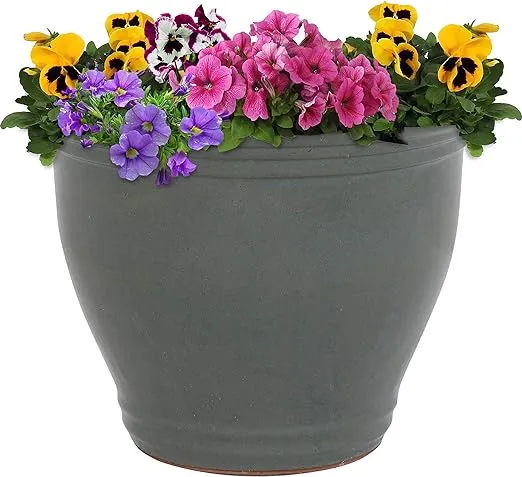 Sunnydaze Studio Ceramic Flower Pot Planter with Drainage Hole - High-Fired G...