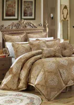 Chic Home Aubrey 9 Piece Jacquard Comforter Set Gold King