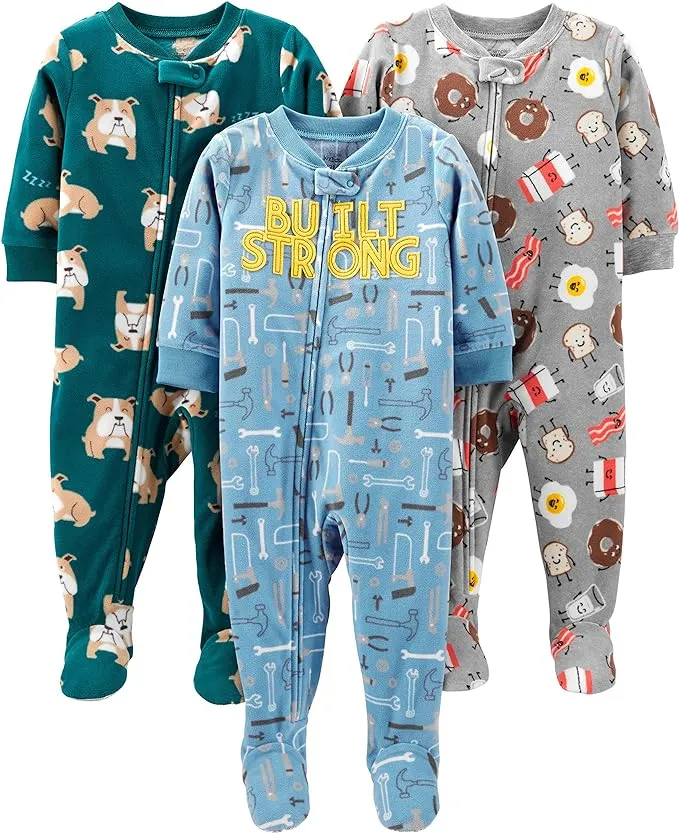 Simple Joys by Carter's Toddlers and Baby Boys' Loose-Fit Flame Resistant Fleece Footed Pajamas, Pack of 3