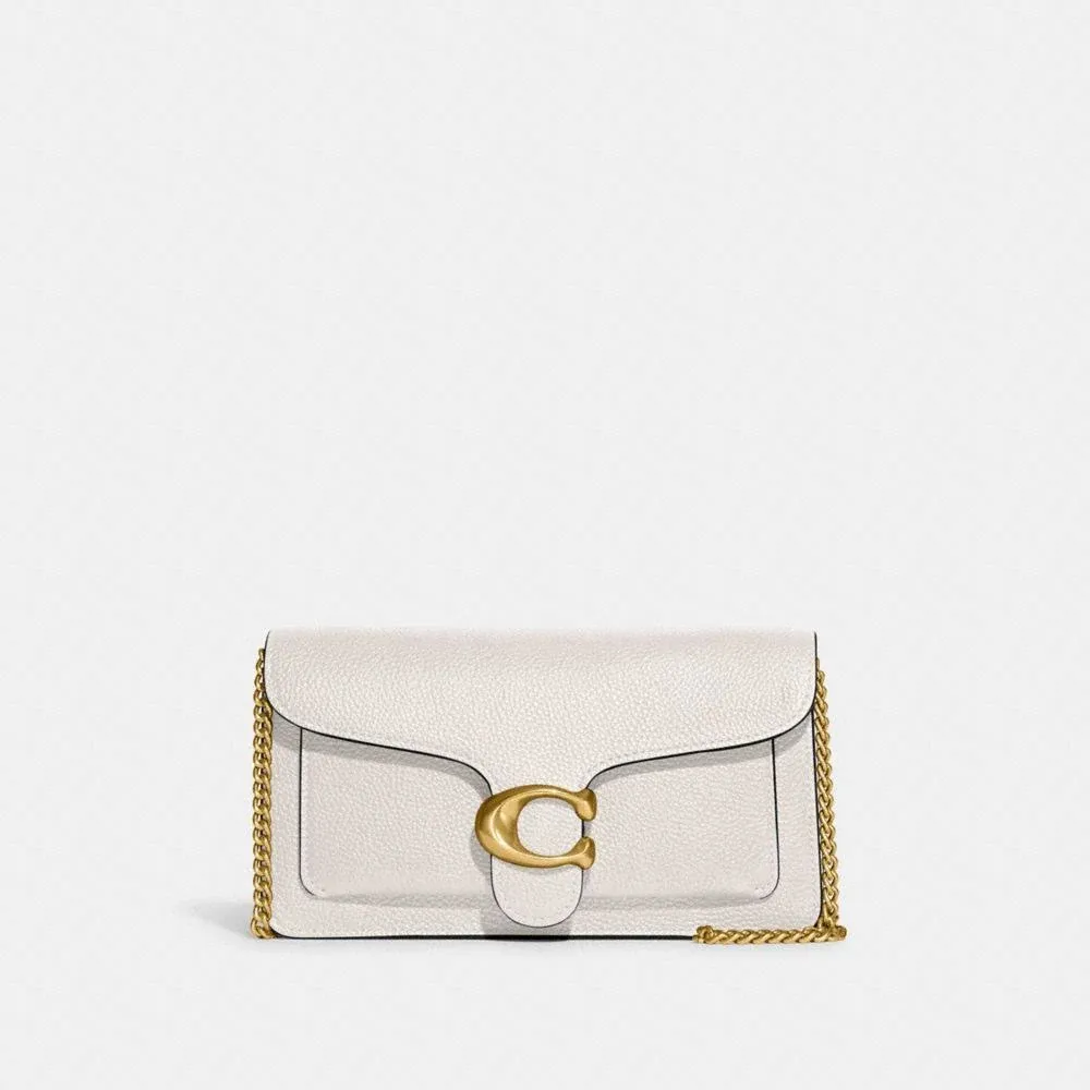 Coach Tabby Chain Leather Clutch Bag White