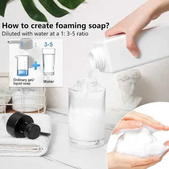 Foaming Soap Dispenser Set, 17 Oz Clear Glass Hand Soap Dispenser With