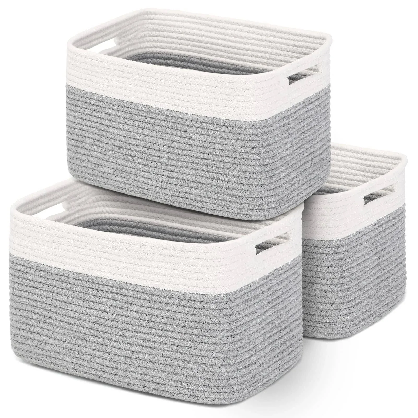  Cotton Rope Storage Baskets 3-Pack - Baskets for Grey/Off White/SET OF 3