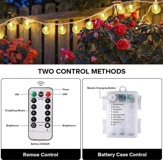 String Lights Battery Operated Outdoor Christmas Lights Remote Timer 20FT 50LED