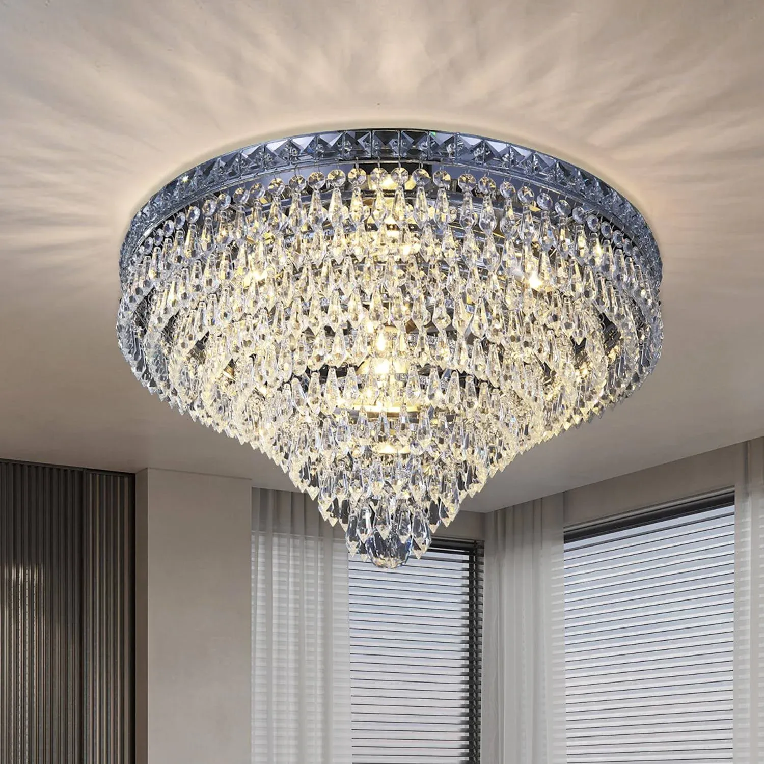 YOVINO Entryway Ceiling Flush Mount Chandeliers Modern Crystal Flushmount Hal...