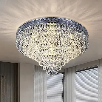 YOVINO Entryway Ceiling Flush Mount Chandeliers Modern Crystal Flushmount Hallway Chandelier Close to Ceiling Light Fixtures for Living Room Dining Room Porch Bedroom, 6 Lights D19.7inch x H 11.8inchYOVINO Entryway Ceiling Flush Mount Chandeliers Mo…