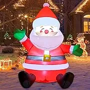 GOOSH 5 FT Christmas Inflatable Outdoor Sitting Santa Claus Happy Face, Blow Up Yard Decoration Clearance with LED Lights Built-in for Holiday/Party/Xmas/Yard/Garden