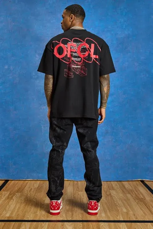 Oversized Ofcl Text Back Graphic T-shirt | boohooMAN USA