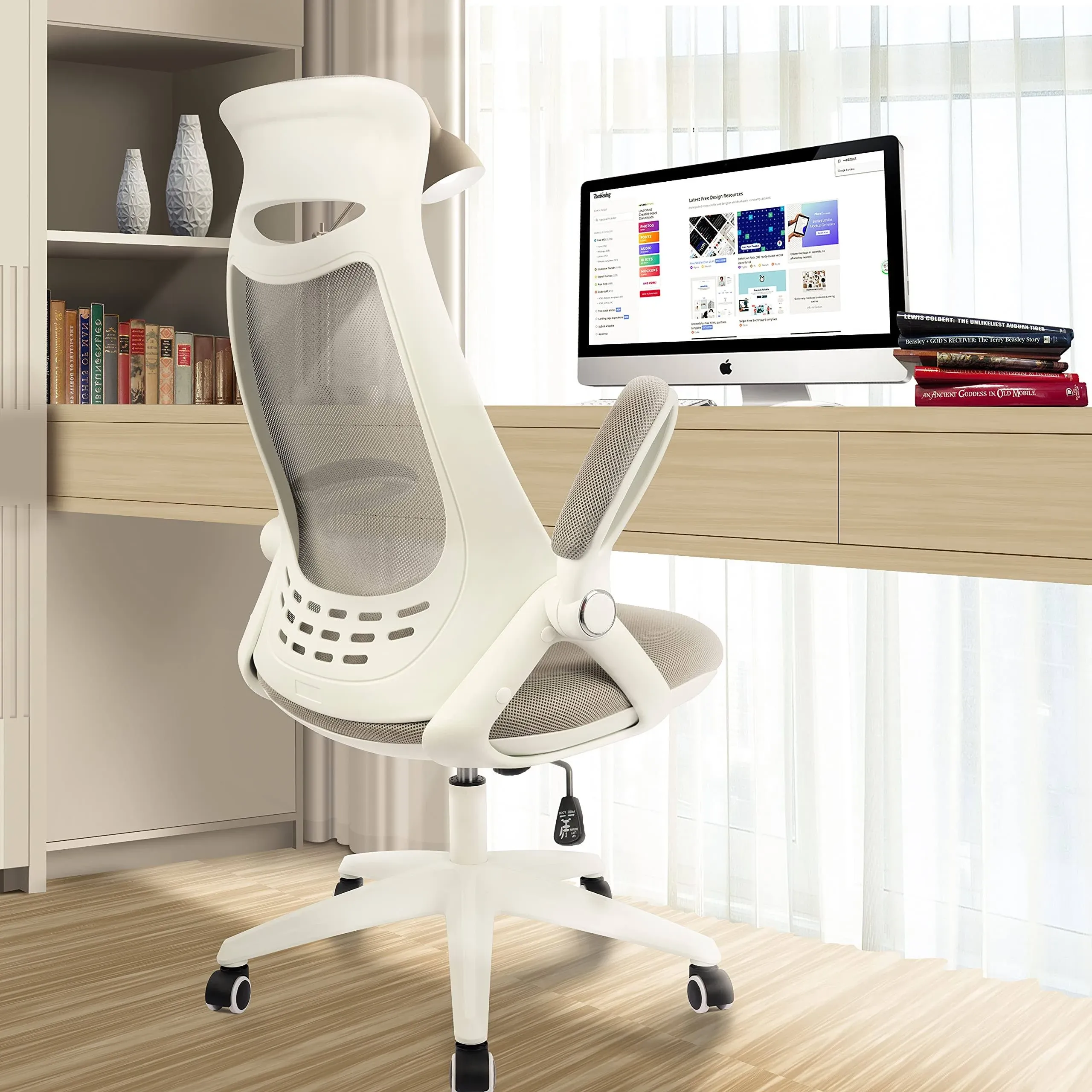 HYLONE Ergonomic Office Desk Chair, High-Back Mesh Computer Chair with Flip Up Arms, Headrest and Lumbar Support