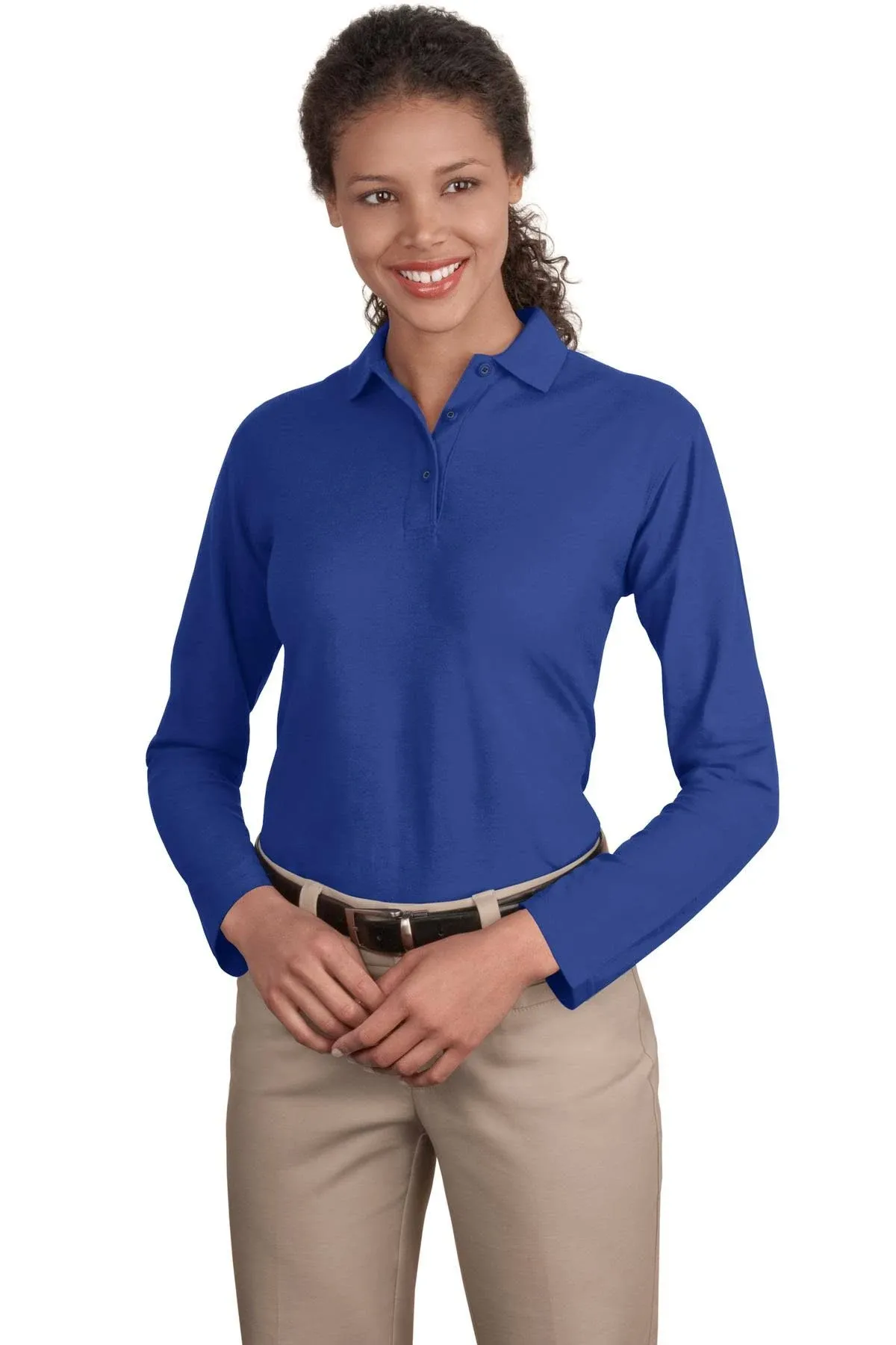 Port Authority L500LS Ladies Silk Touch Long Sleeve Polo - Navy - S