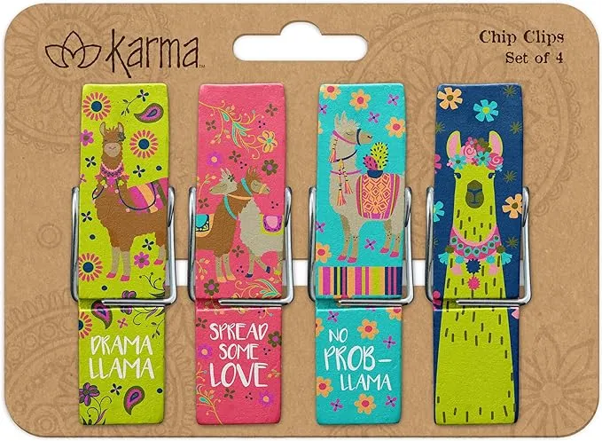 Karma Chip Clips - Bag Clips - Potato Chip Bag Clips - Colorful and Fun Bag Clips for Food and Storage - One Size - Llama