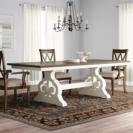 Intercon Drake 76-98" Wide Trestle, Rustic White & French Oak Dining Tables