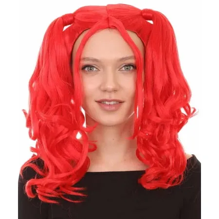 HPO | Adult Women s Dolly Pigtail Wig | Red Brown Blue Purple Color | Breathable Wefted Wig Cap | Cosplay Wig