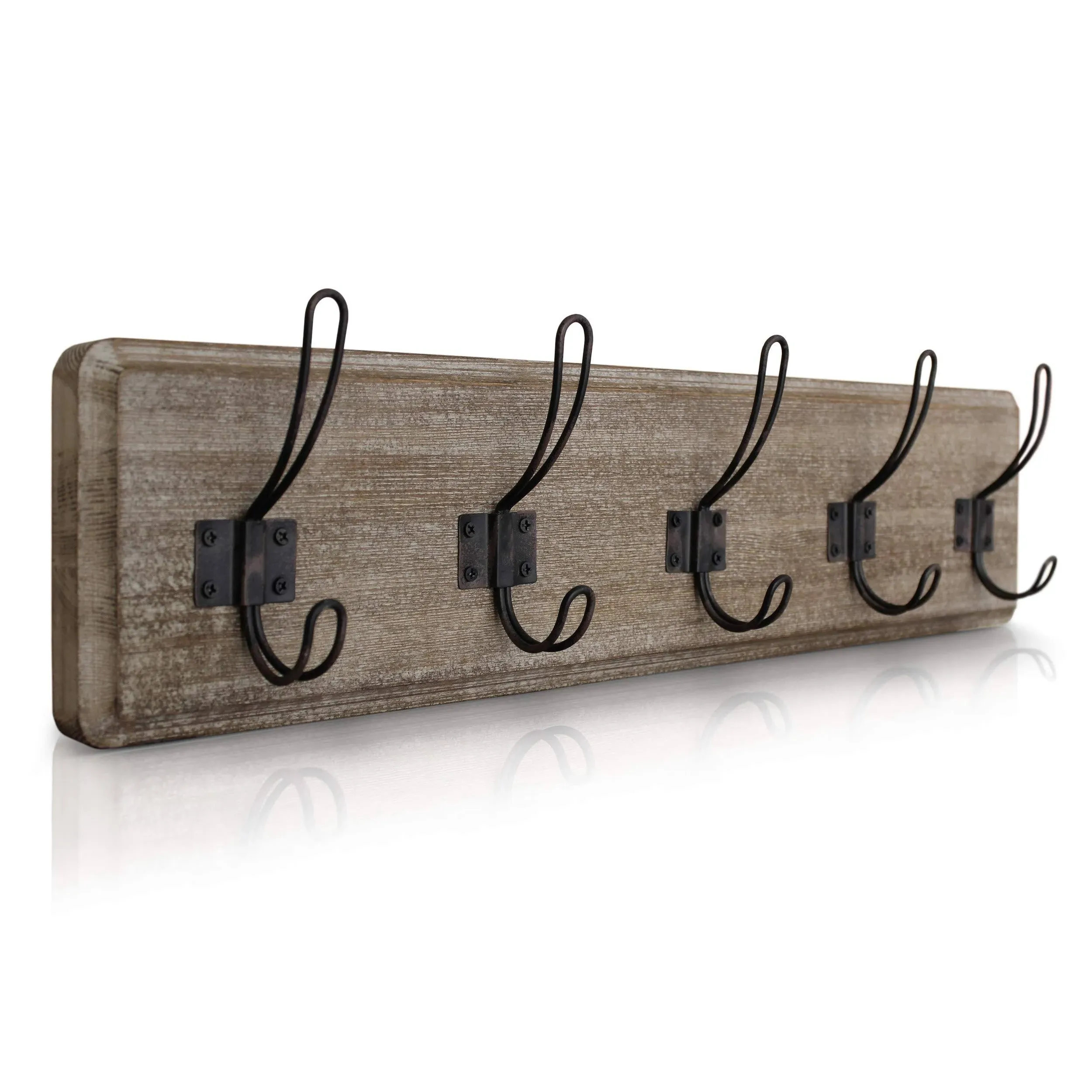 Rustic Coat Rack with 5 Hooks – Weathered Brown Wall Mounted 24" Coat Rack - Solid Pine Wood Entryway Hanger for Hanging Clothes, Hats, Purse, Keys - Vintage Farmhouse Coat Rack for Kitchen, Bedroom