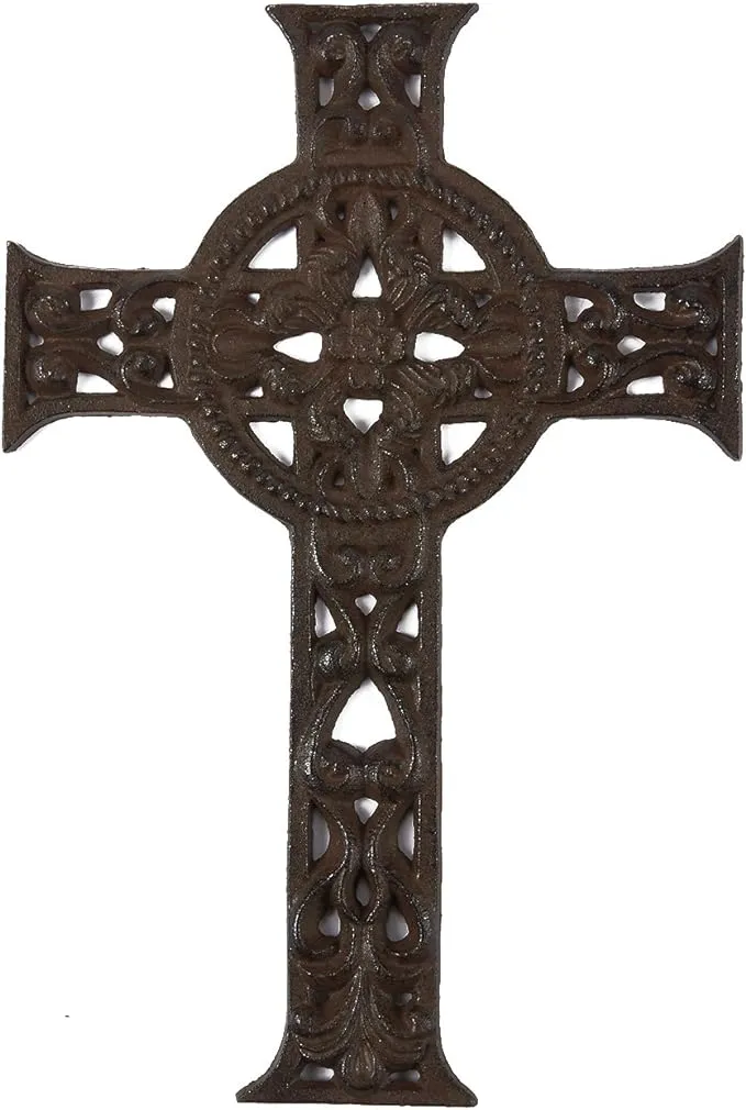 Juvale Wrought Iron Cross Decoration - Rustic Celtic Cross, Metal Cross for Christian and Religious Art Lovers, Dark Bronze