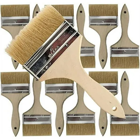 Vermeer Chip Paint Brushes - 12-Pack - 4" Chip Brushes for Paints, Stains, Varnishes, Glues, Gesso - Home Improvement - Interior & Exterior Use