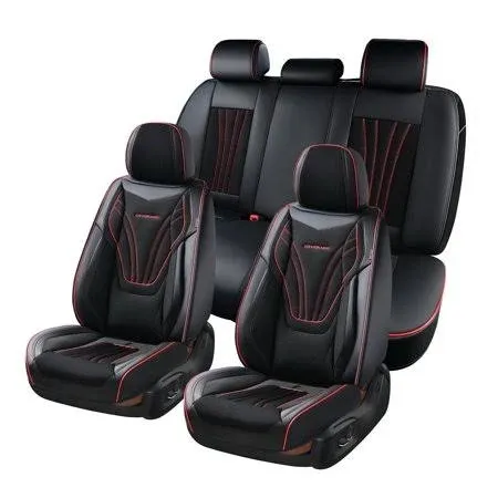 Coverado Universal Seat Covers Full Set, 5 SEATS Universal Seat Covers for Cars, Waterproof Nappa Leather Car Seat Covers with Head Pillow, Auto