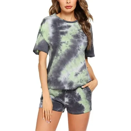 Ekouaer Tie Dye Pajamas Set Womens Loungewear Sleepwear 2 Piece PJ Sets