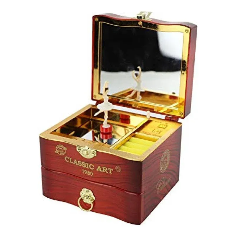 Musical Jewellery Box with Classic Rotating Ballerina Dancer Music Box Necklace Ring Storage Organizer with Mirror for Women Girls Brithday Gifts