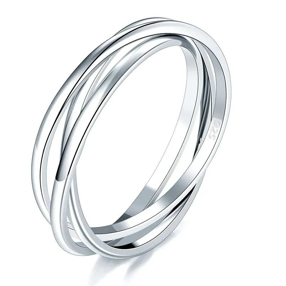 BORUO 925 Sterling Silver Ring Triple Interlocked Rolling High Polish Ring Size