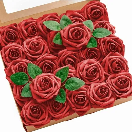 Artificial Wedding Flowers 25 pcs Fake Roses w/Stem for DIY Wedding Decor Centerpieces Arrangements Bouquets