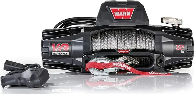 WARN 103255 VR EVO 12-S Electric 12V DC Winch with Synthetic Rope: 3/8" Diameter x 90' Length, 6 Ton (12,000 lb) Pulling Capacity , Black