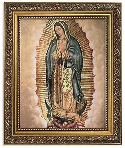 Our Lady of Guadalupe 11&#034;x13&#034; Ornate Gold Finish Frame Print Virgin Mary Print