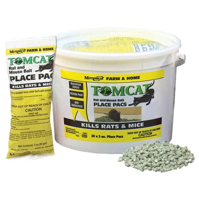 Motomco Tomcat Rat & Mouse Bait Place Pack - 20 packs, 3 oz each