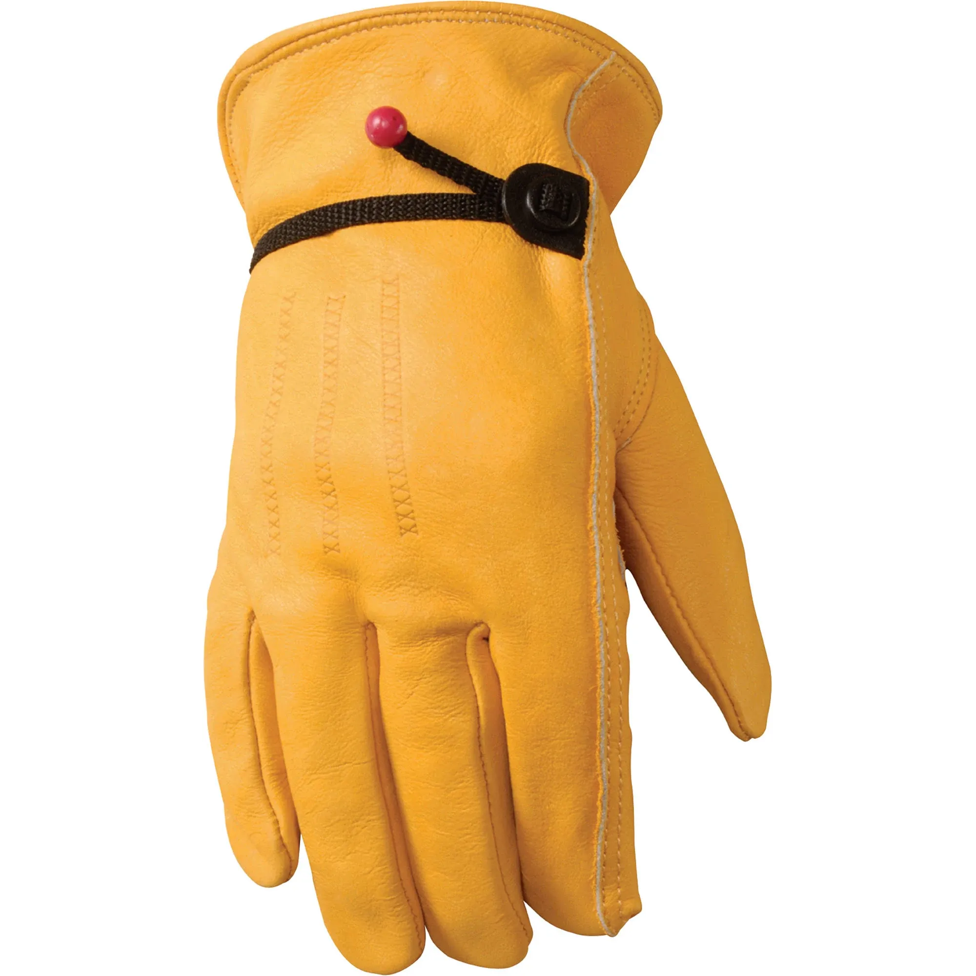 "Wells Lamont 1132XX Adjustable Work Gloves, Men's, 2XL, Keystone Thumb, Cowhide Leather, Gold/Yellow"