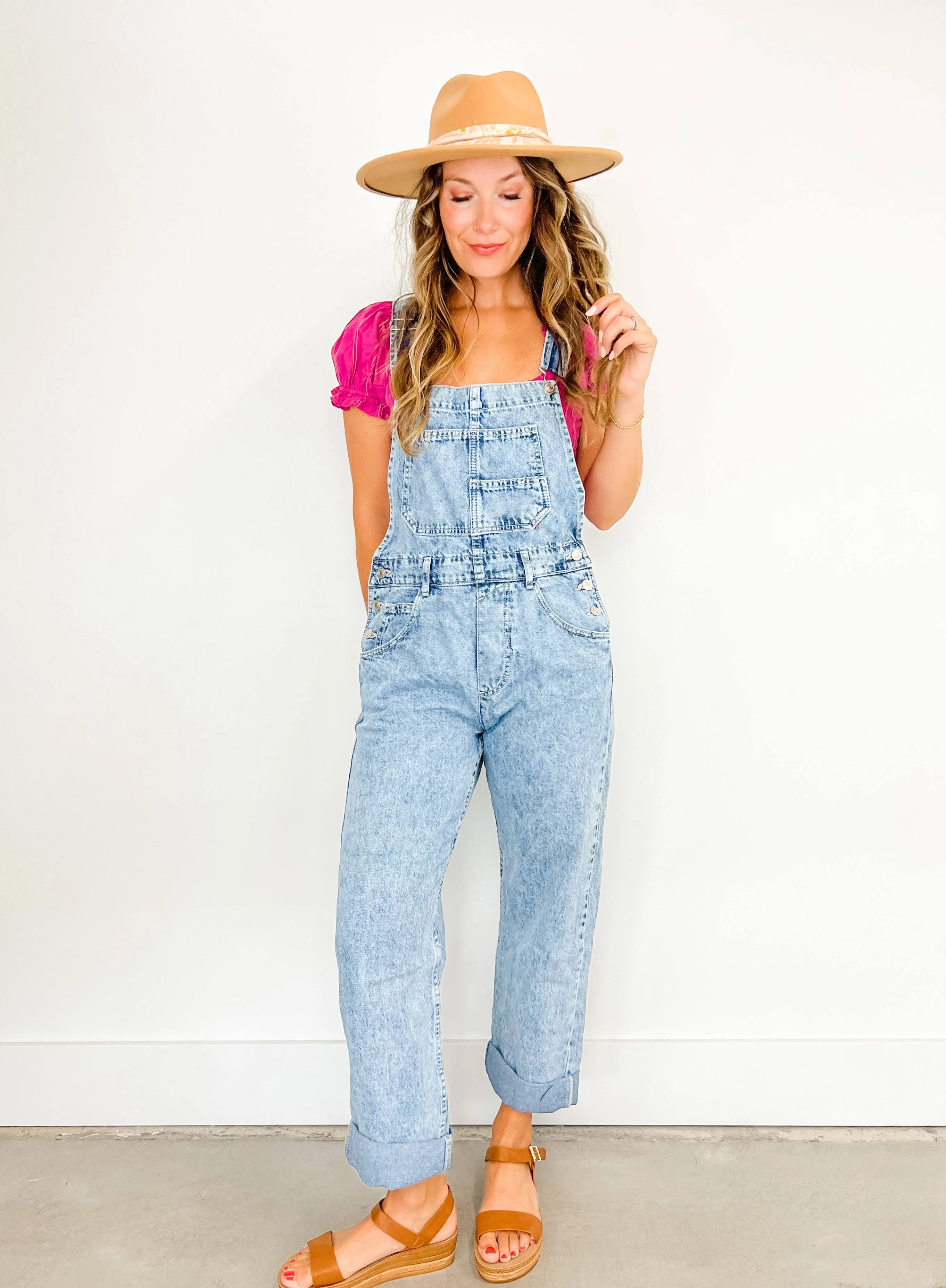 Free People Ziggy Denim Overalls - Powder Blue L