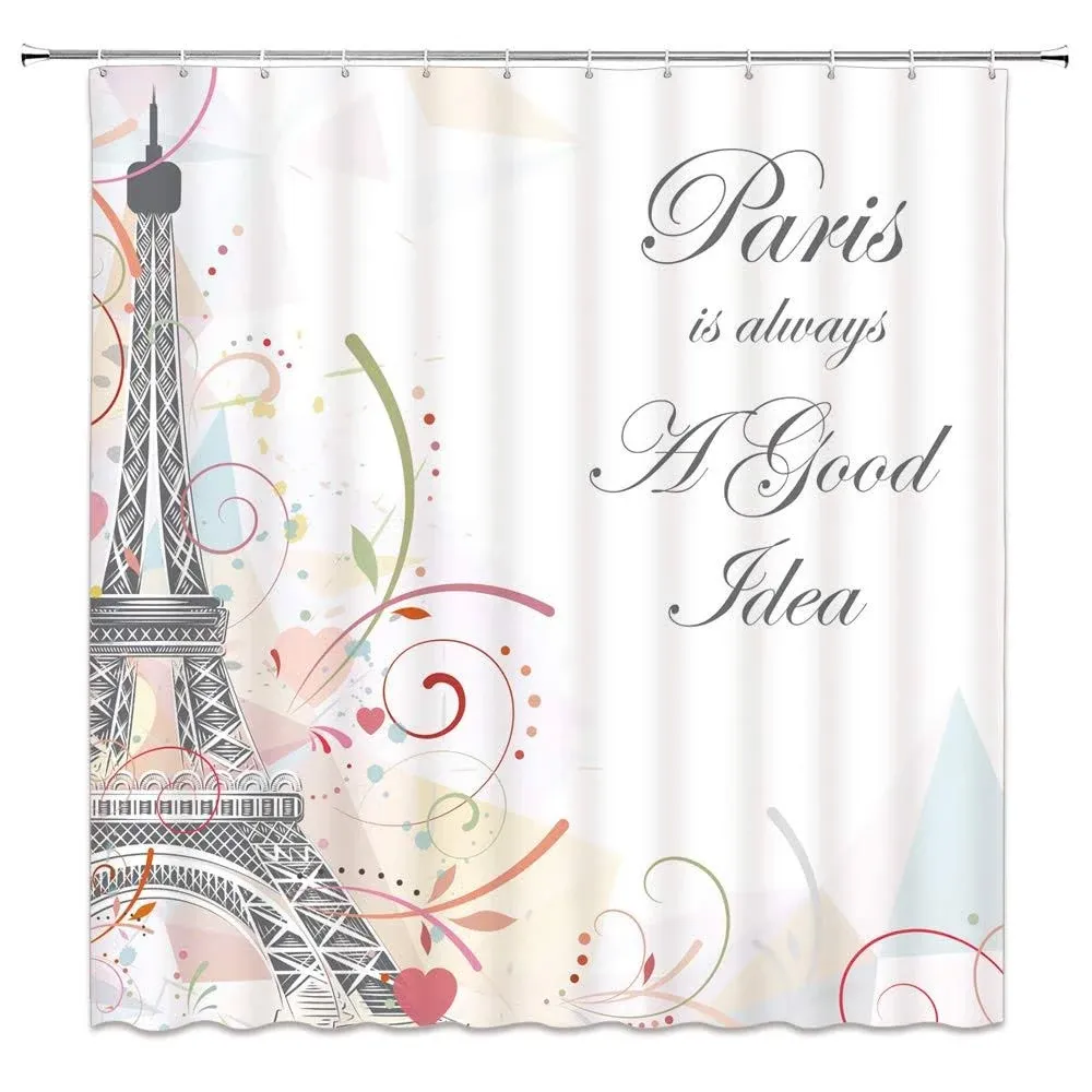 Paris Eiffel Tower Shower Curtain Vintage Paris Abstract Flower France City Roma