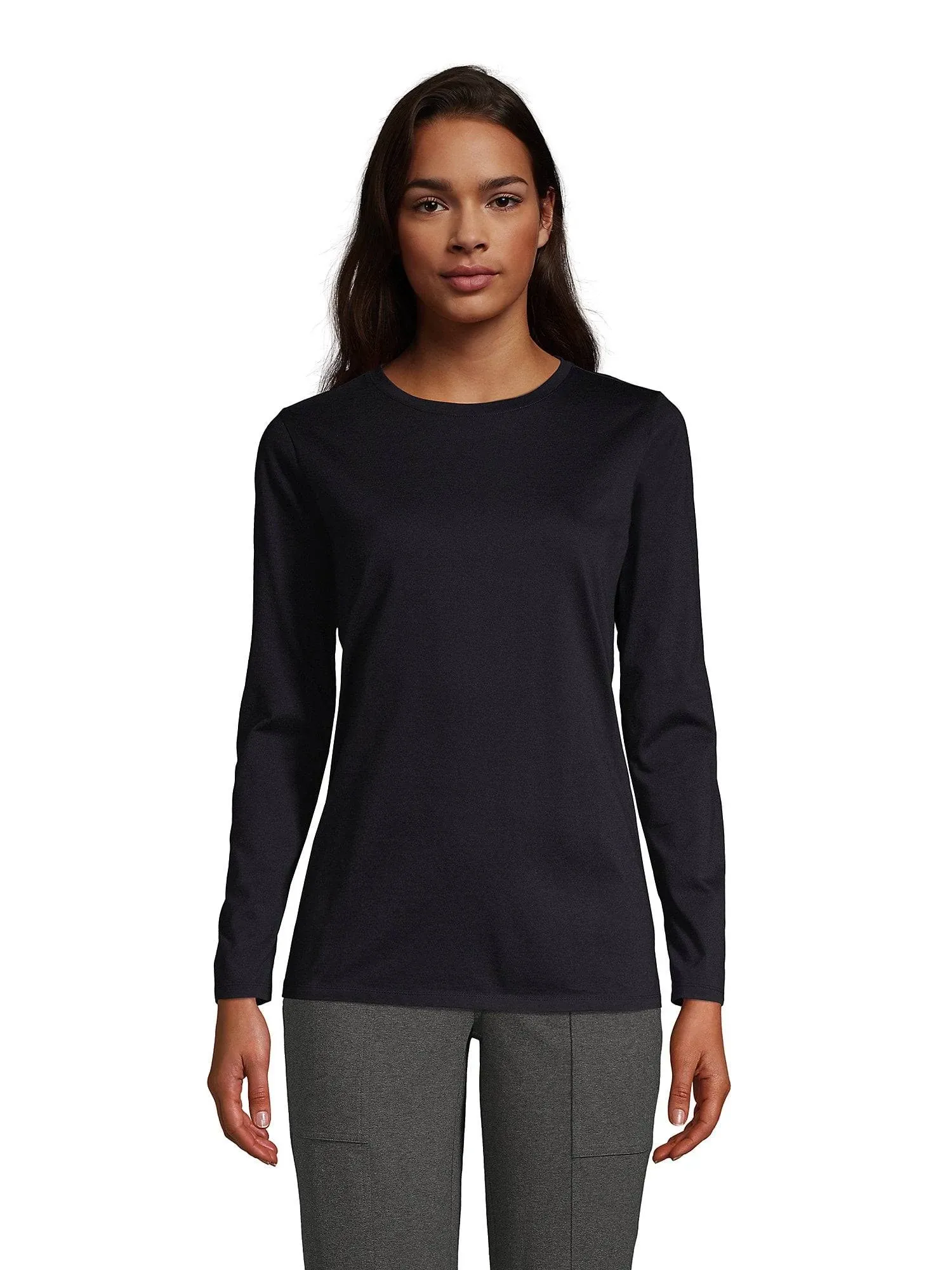 Lands' End Women's Relaxed Supima Cotton Long Sleeve Crewneck T-Shirt