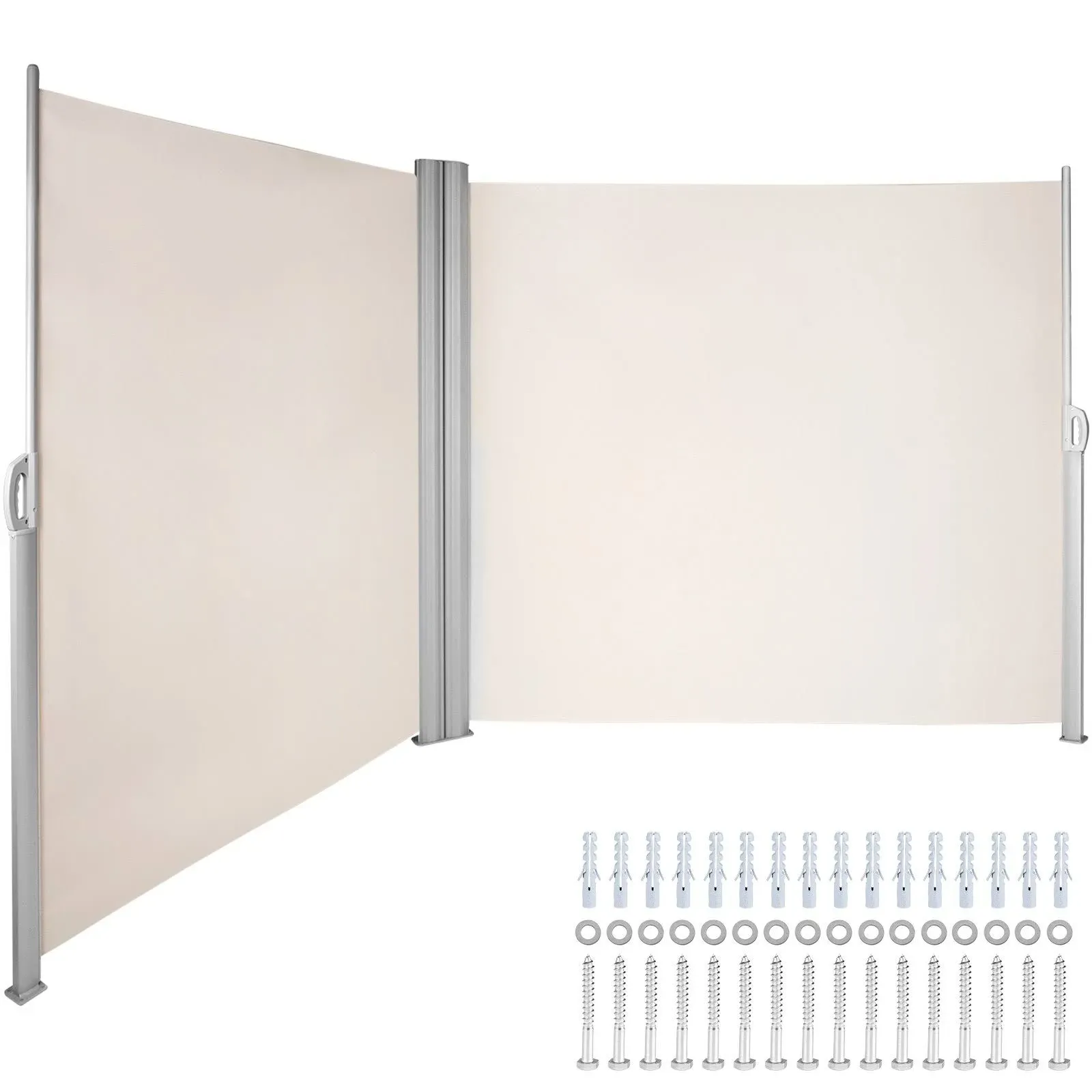 236 in. x 71 in. Beige Retractable Rust-Proof Patio Sunshine Privacy Divider Wind Screen for Courtyard