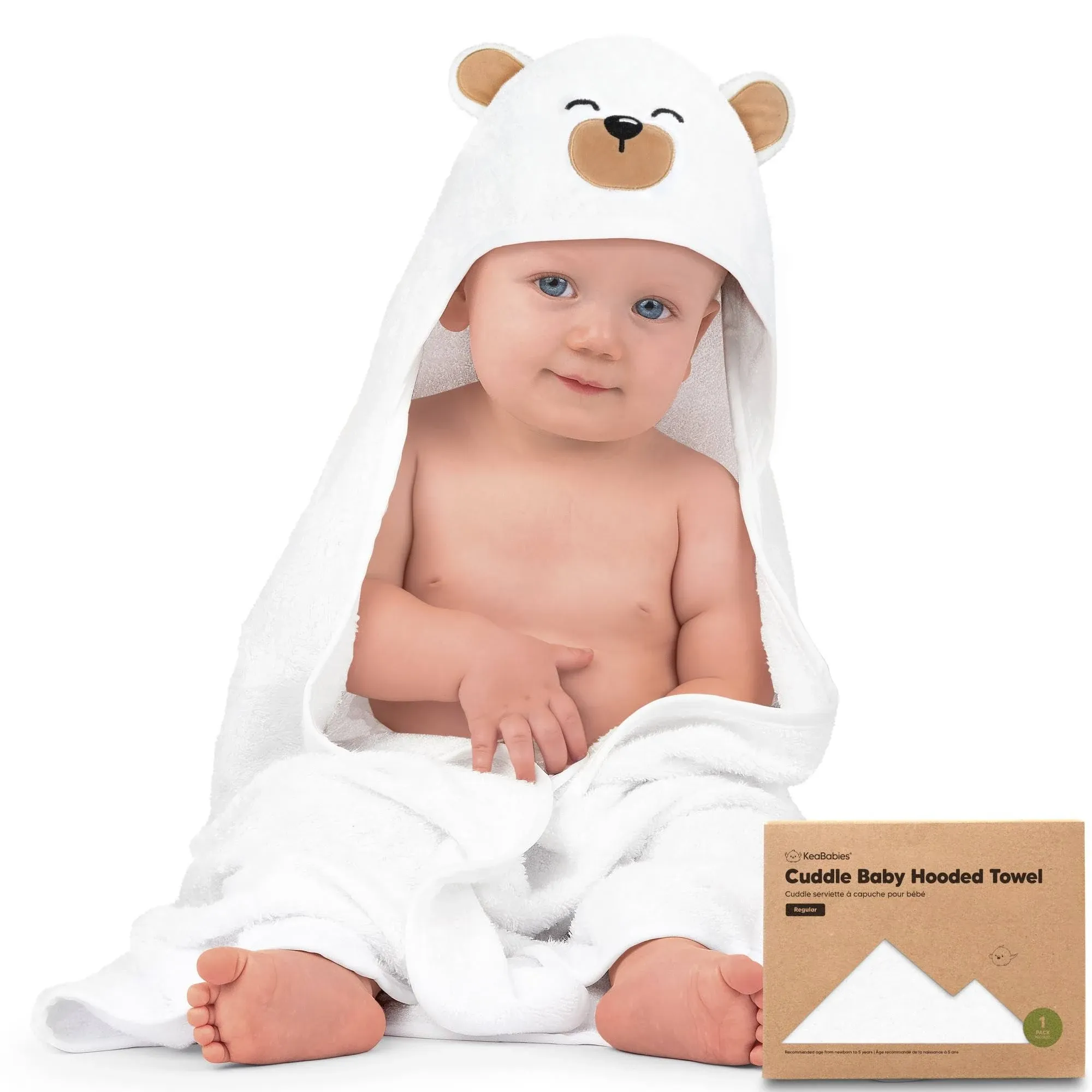 KeaBabies Cuddle Organic Bamboo Baby Hooded Towel - Grizzly