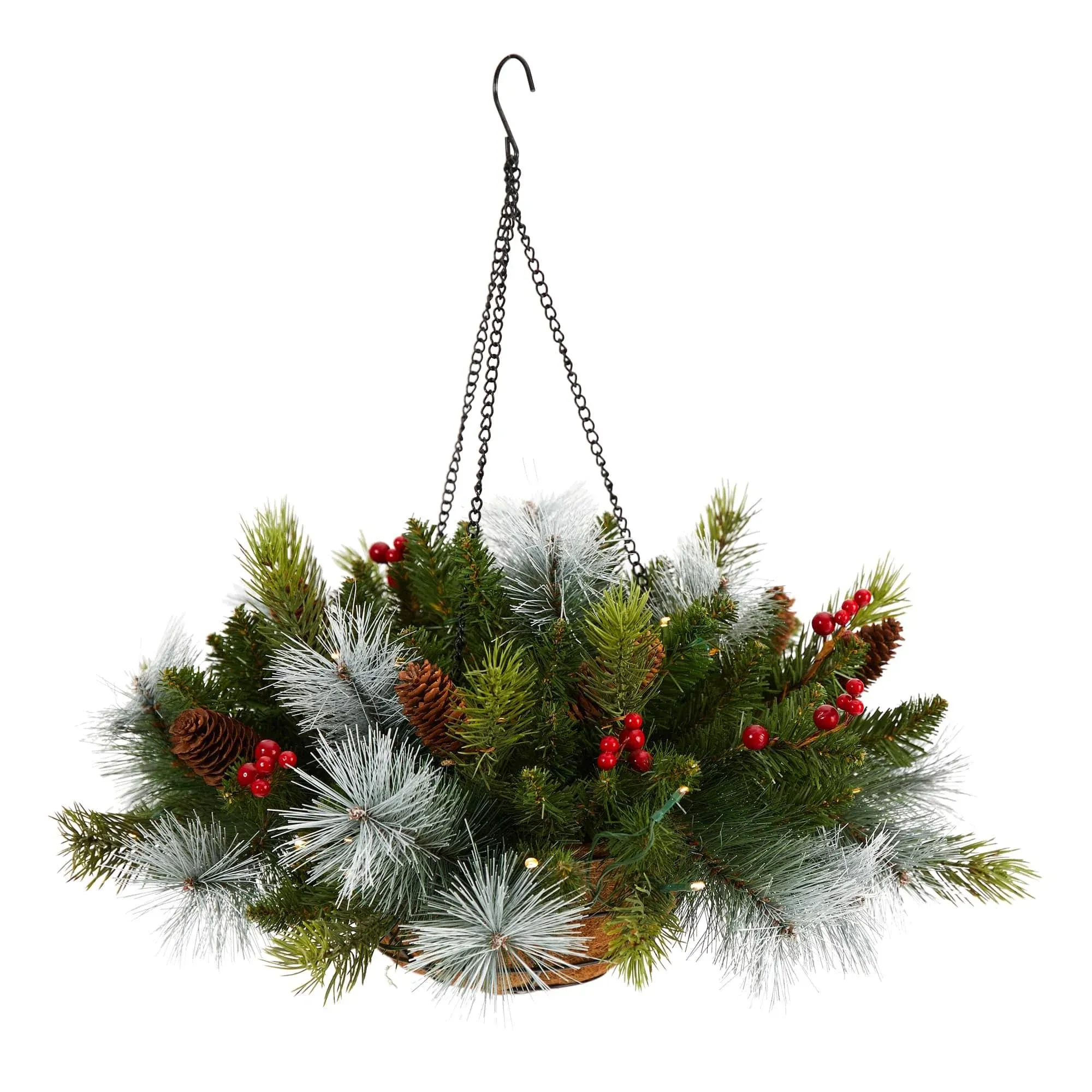 2ft. LED Pine & Berries Artificial Christmas Hanging Basket