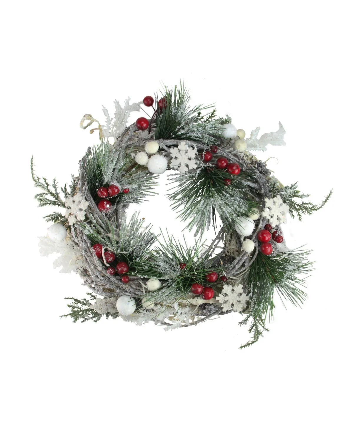 Northlight Snowflakes and Berries Winter Foliage Mini Christmas Wreath