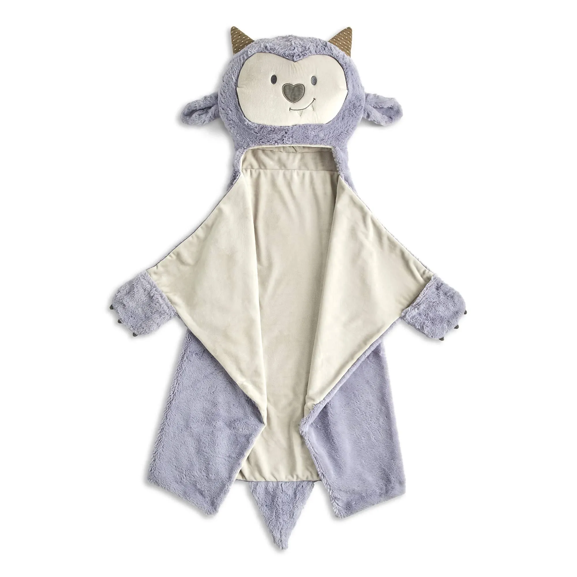 DEMDACO Growl Pal Monster Grey Tan Childrens Plush Wearable Hooded Blanket