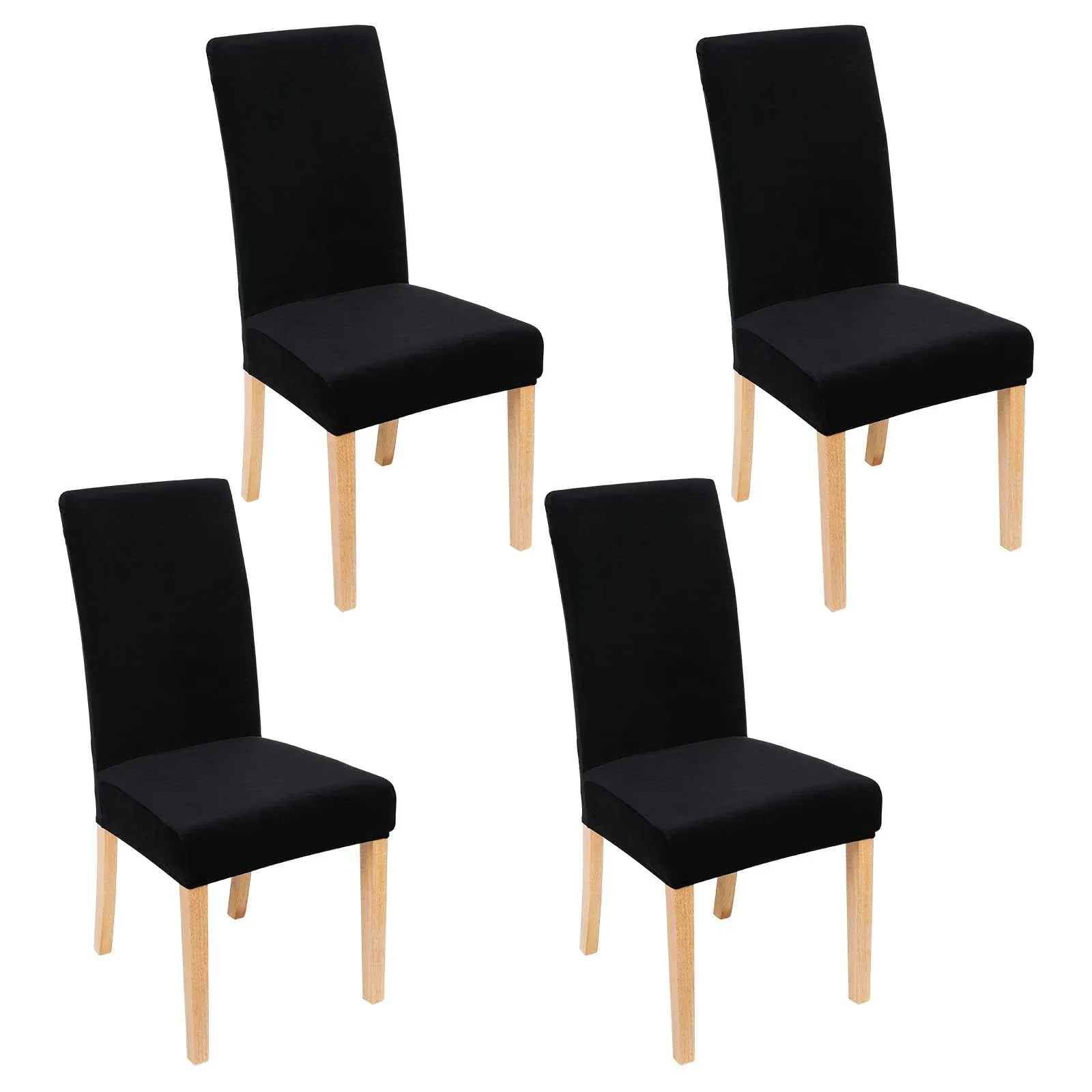 Smiry Velvet Stretch Dining Room Chair Covers Soft Removable Dining Chair Slipcovers Set of 4, Black