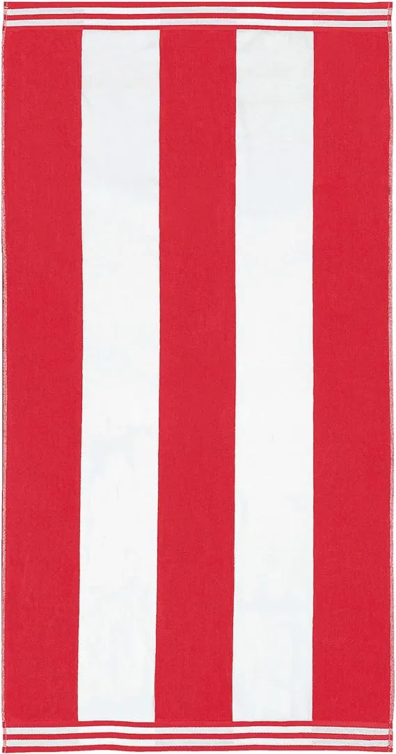 Superior 100% Cotton Oversized Beach Towel - Cabana Stripes Red