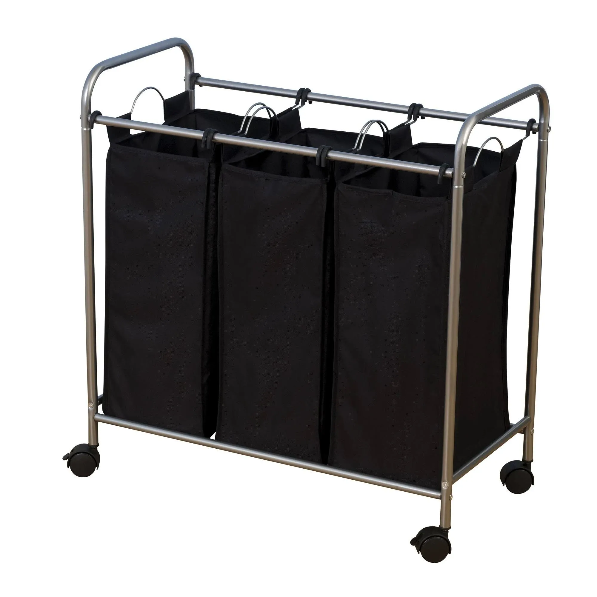 Household Essentials Rolling Triple Laundry Sorter - Black